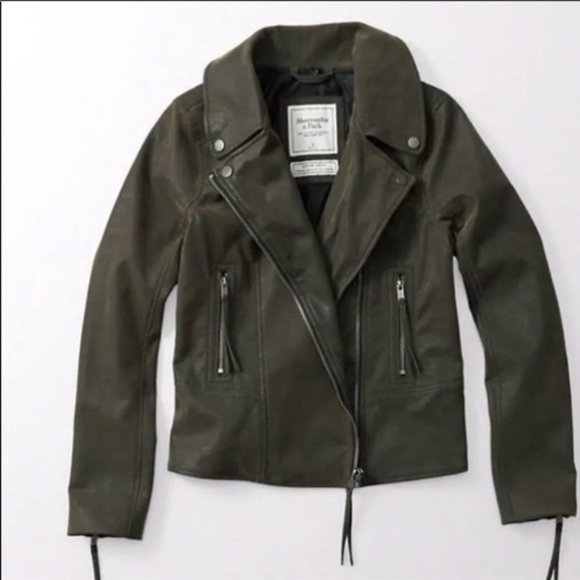 Abercrombie & Fitch Vegan Leather Olive Jacket - Picture 4 of 4
